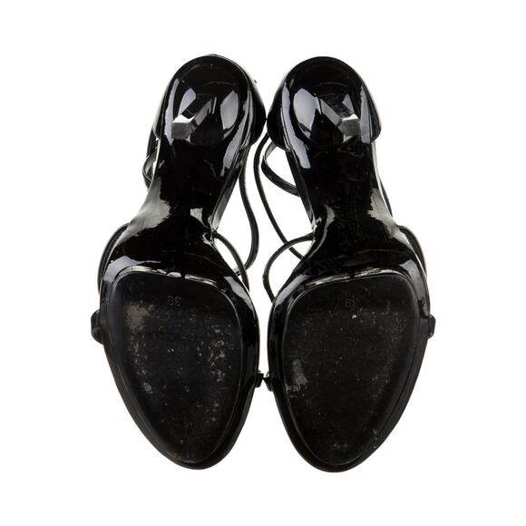 Saint Laurent Black Patent Leather Crystal YSL Logo T-Strap Sandals 40 sz - Picture 5 of 6